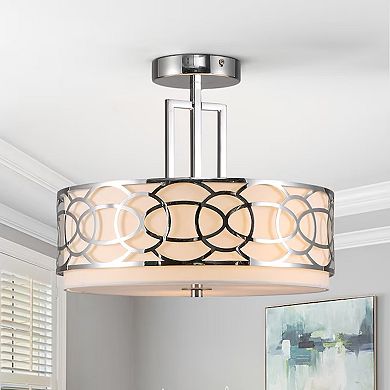 3-Light 14.5“ Drum Semi Flushmount , Brushed Nickel