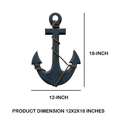 18 Inch Handcrafted Wood top Wall Mount Sea Anchor and Rope Accent Decor; Distressed