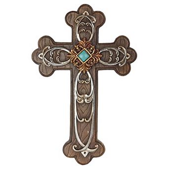 FC Design 13.5"H Decorative Wall Cross with Turquoise Religious Statue Home Decoration Figurine