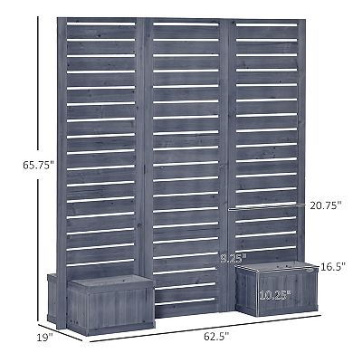 Freestanding Outdoor Privacy Screen, 4 Self-Draining Planters, Gray