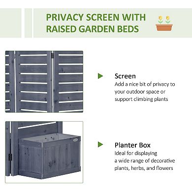 Freestanding Outdoor Privacy Screen, 4 Self-Draining Planters, Gray