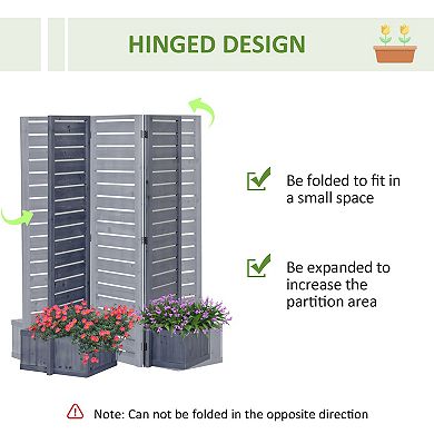 Freestanding Outdoor Privacy Screen, 4 Self-Draining Planters, Gray