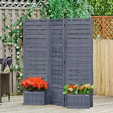 Freestanding Outdoor Privacy Screen, 4 Self-Draining Planters, Gray