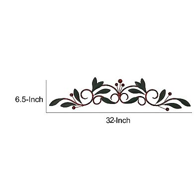 32 Inch Olive Branch Metal Wall Decor, Green And Brown