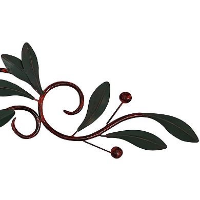 32 Inch Olive Branch Metal Wall Decor, Green And Brown