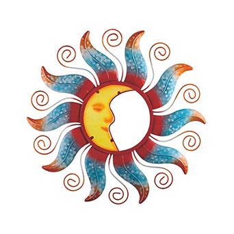 FC Design 23" Sun And Moon Celestial Wall Decoration Aqua and Red Hanging Wall Decor