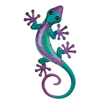 FC Design 23" Long Metal Purple and Blue Lizard Statue Wall Decoration