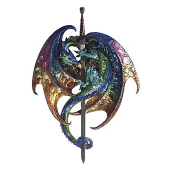 FC Design 18.5"H Purple/Green Dragon with Sword Wall Plaque Décor Figurine