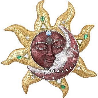FC Design 13"H Red Sun and Moon Mosaic Wall Sculpture