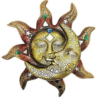 FC Design 13"H Burgundy Sun and Moon Mosaic Wall Sculpture