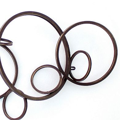 Industrial Style Metal Wall Decor with Multiple Circles, Bronze