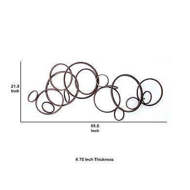 Industrial Style Metal Wall Decor with Multiple Circles, Bronze