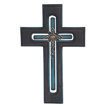 FC Design 18"H Decorative Wood Cross Religious Statue Wall Decoration Figurine