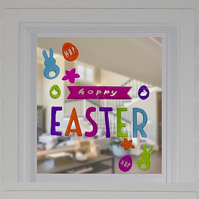 Pink and Orange “Happy Easter” Bunny Spring Gel Window Clings