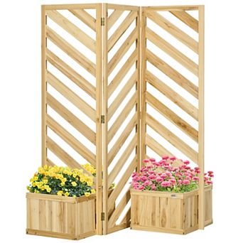 Outsunny Decorative Outdoor Privacy Screen, Freestanding Divider/Separator, Natural Wood
