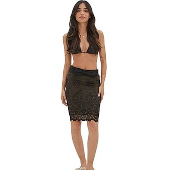 Women's Beach Cover-Up Skirt in Lace Overlay with Bow