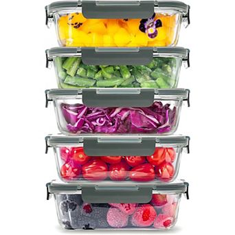 Zulay Kitchen 5 Pack Leak-Proof Glass Food Storage Containers