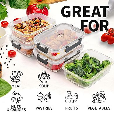 Zulay Kitchen 5 Pack Leak-Proof Glass Food Storage Containers 