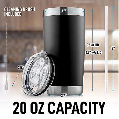 Zulay Kitchen 20oz Stainless Steel Tumbler With Lid and Straw - Travel Coffee Mug Tumbler Cups