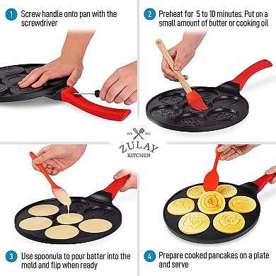 Zulay Kitchen Pancake Pan (7 Animal Face Designs and Two Bonus Spatulas)