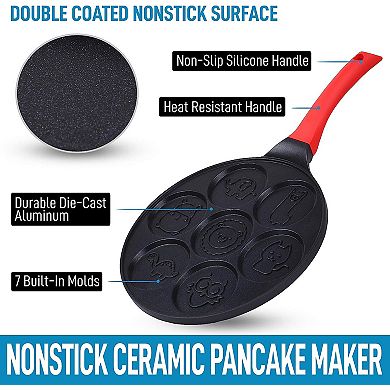 Zulay Kitchen Pancake Pan (7 Animal Face Designs and Two Bonus Spatulas)