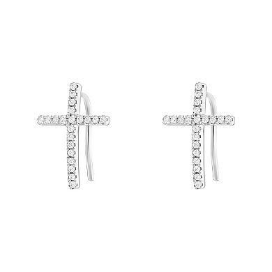 PRIMROSE Sterling Silver Pave Genuine Cubic Zirconia Cross Threader Earrings
