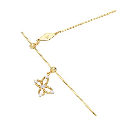 PRIMROSE 18k Gold Plated Polished Beaded Cubic Zirconia & Nano Opal Stone Butterfly Sliding Charm