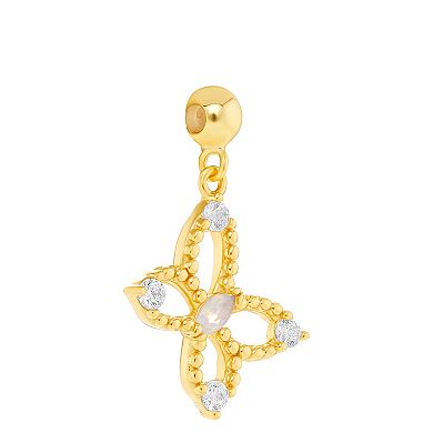 PRIMROSE 18k Gold Plated Polished Beaded Cubic Zirconia & Nano Opal Stone Butterfly Sliding Charm