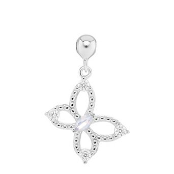 PRIMROSE 18k Gold Plated Polished Beaded Cubic Zirconia & Nano Opal Stone Butterfly Sliding Charm