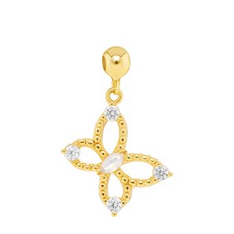 PRIMROSE 18k Gold Plated Polished Beaded Cubic Zirconia & Nano Opal Stone Butterfly Sliding Charm