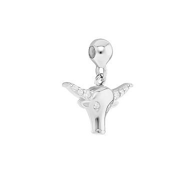 PRIMROSE Sterling Silver Polished Cubic Zirconia Bull Sliding Charm