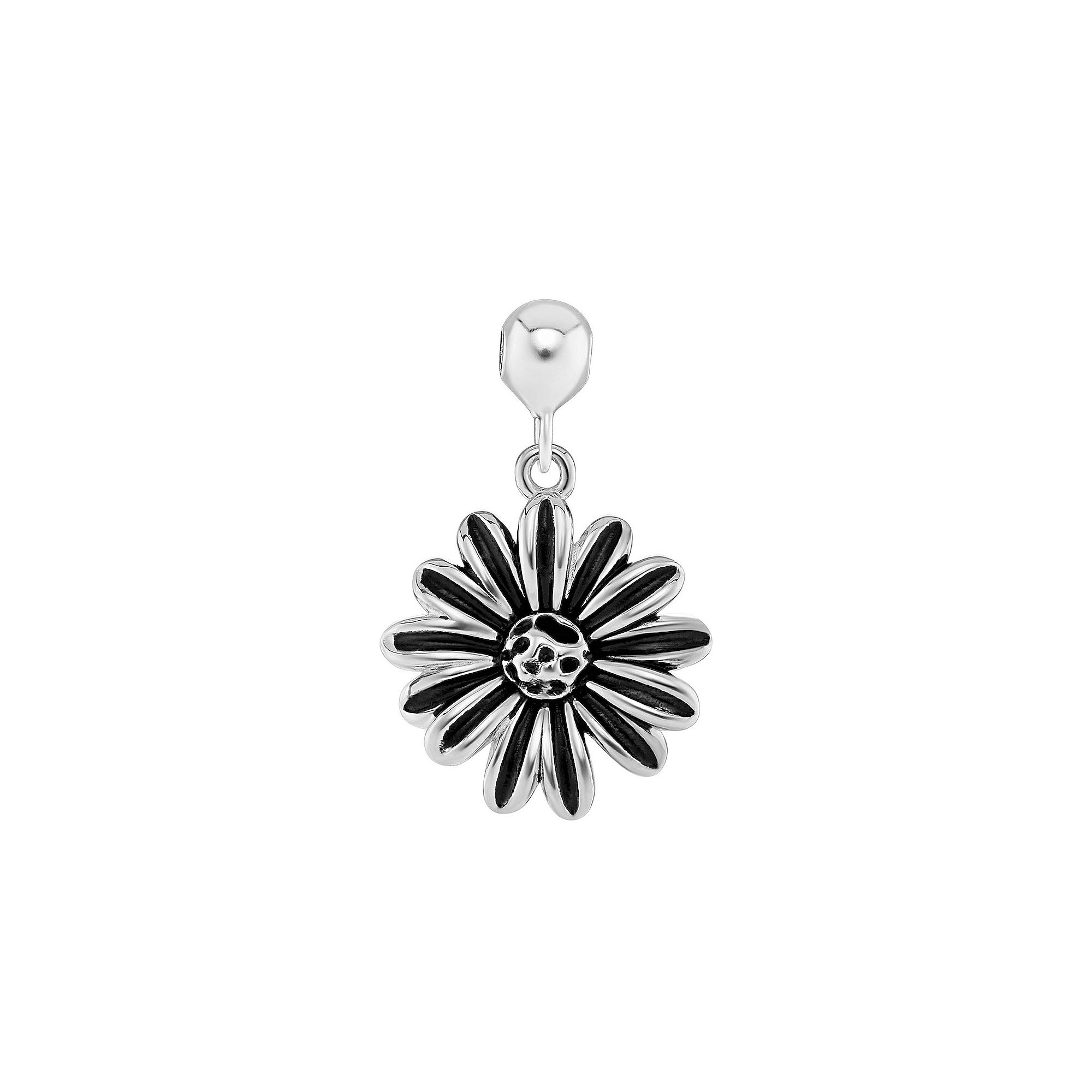 PRIMROSE Sterling Silver Polished Oxidized Flower Sliding Charm, Womens