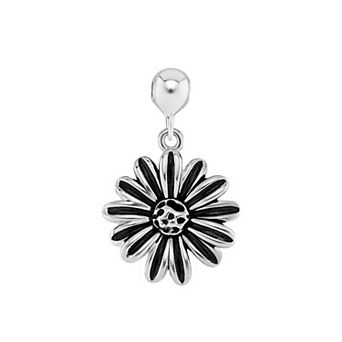 PRIMROSE Sterling Silver Polished Oxidized Flower Sliding Charm