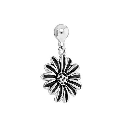 PRIMROSE Sterling Silver Polished Oxidized Flower Sliding Charm