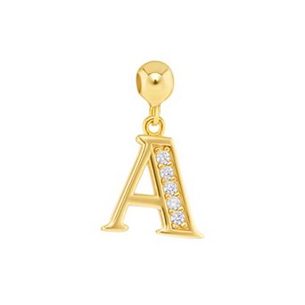 PRIMROSE 18k Gold Plated Pave Cubic Zirconia Initial Sliding Charm