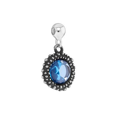 PRIMROSE Sterling Silver Oxidized Beaded Round Cubic Zirconia, Red Corundum & Spinel Sliding Charm