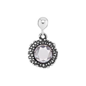 PRIMROSE Sterling Silver Oxidized Beaded Round Cubic Zirconia, Red Corundum & Spinel Sliding Charm