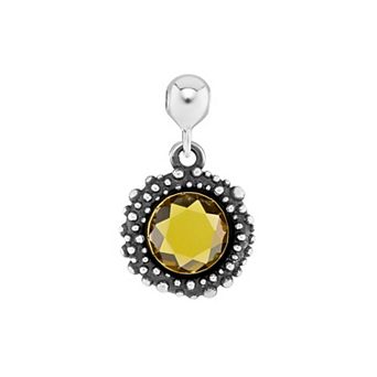 PRIMROSE Sterling Silver Oxidized Beaded Round Cubic Zirconia, Red Corundum & Spinel Sliding Charm