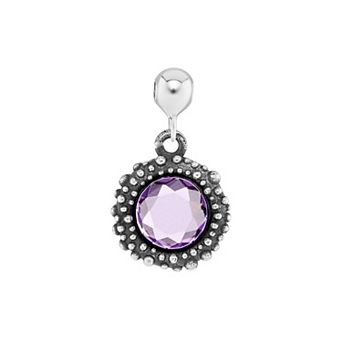 PRIMROSE Sterling Silver Oxidized Beaded Round Cubic Zirconia, Red Corundum & Spinel Sliding Charm