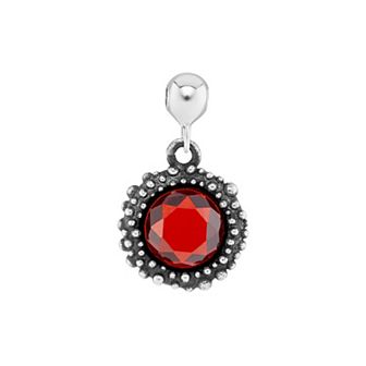 PRIMROSE Sterling Silver Oxidized Beaded Round Cubic Zirconia, Red Corundum & Spinel Sliding Charm