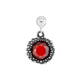 PRIMROSE Sterling Silver Oxidized Beaded Round Cubic Zirconia, Red Corundum & Spinel Sliding Charm
