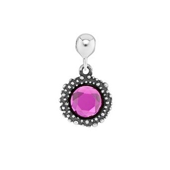PRIMROSE Sterling Silver Oxidized Beaded Round Cubic Zirconia, Red Corundum & Spinel Sliding Charm