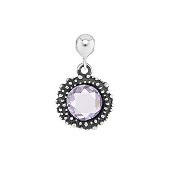 PRIMROSE Sterling Silver Oxidized Beaded Round Cubic Zirconia, Red Corundum & Spinel Sliding Charm