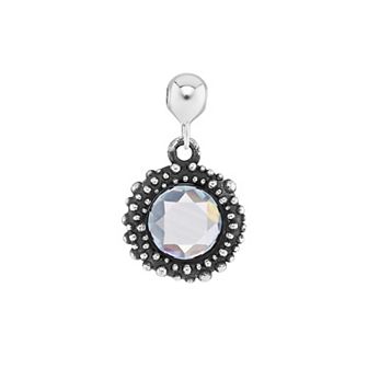 PRIMROSE Sterling Silver Oxidized Beaded Round Cubic Zirconia, Red Corundum & Spinel Sliding Charm