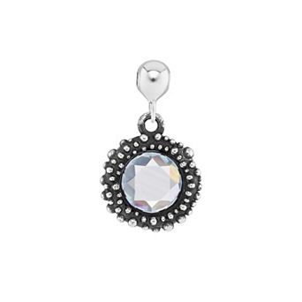 PRIMROSE Sterling Silver Oxidized Beaded Round Cubic Zirconia, Red Corundum & Spinel Sliding Charm