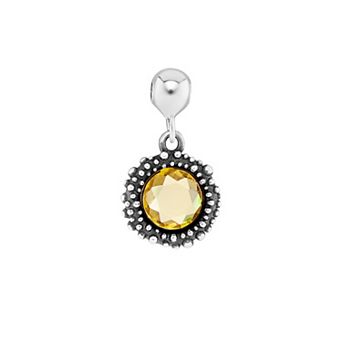PRIMROSE Sterling Silver Oxidized Beaded Round Cubic Zirconia, Red Corundum & Spinel Sliding Charm