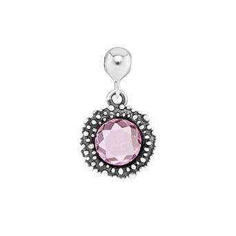 PRIMROSE Sterling Silver Oxidized Beaded Round Cubic Zirconia, Red Corundum & Spinel Sliding Charm