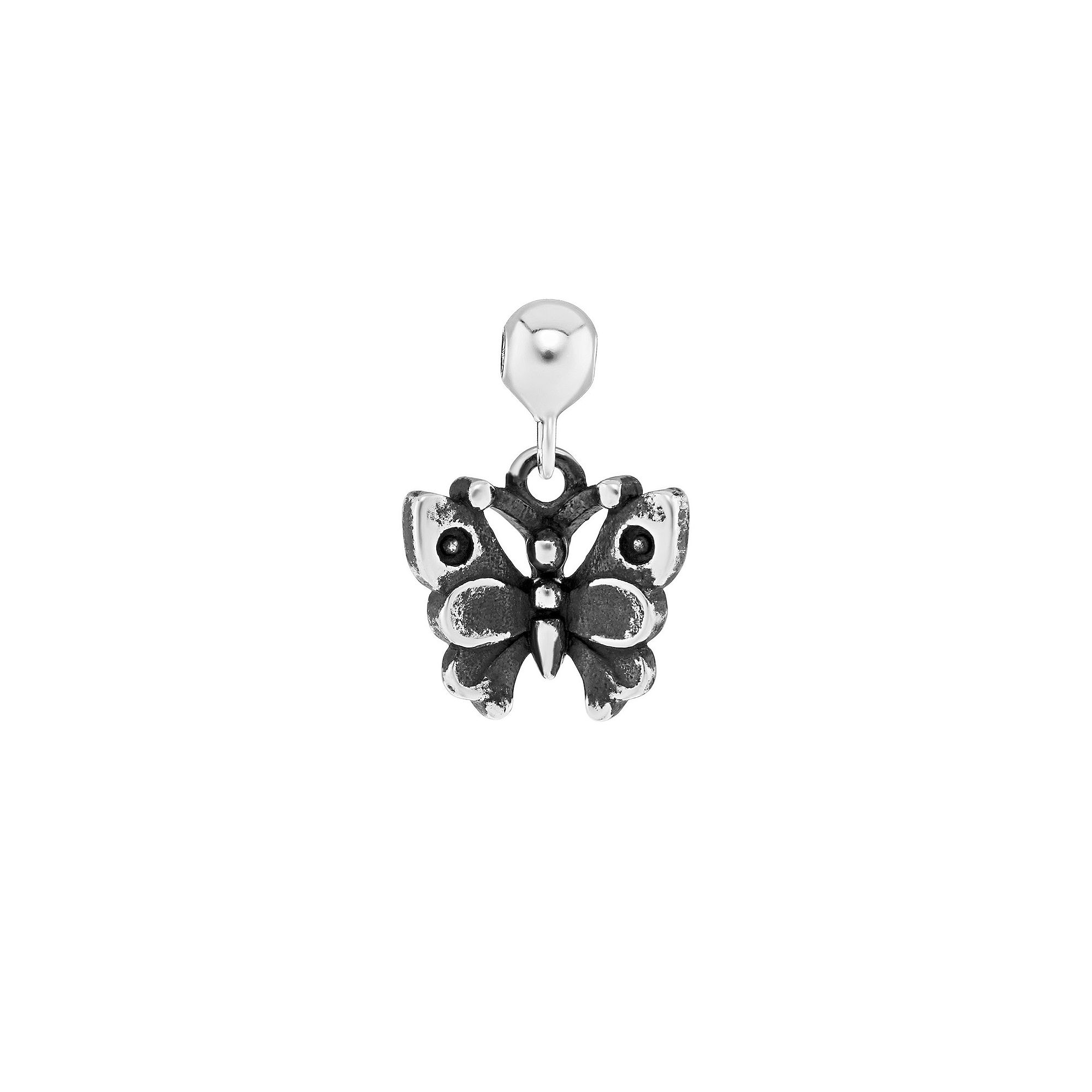 PRIMROSE Sterling Silver Polished Oxidized Butterfly Sliding Charm, Womens
