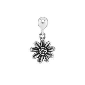 PRIMROSE Sterling Silver Polished Oxidized Flower Sliding Charm