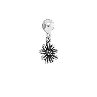 PRIMROSE Sterling Silver Polished Oxidized Flower Sliding Charm